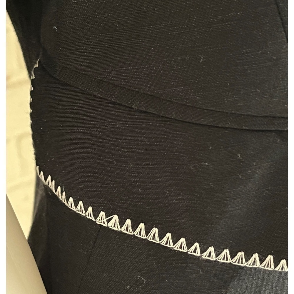 Larry Levine Linen Midi Coat Black White Stitching Trim Size 6 - Picture 7 of 10